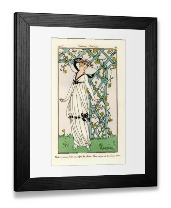 Framed Print : Young woman in dress of white crepe de chine, 1913 Framed Print : Young woman in dress of white crepe de chine, 1913