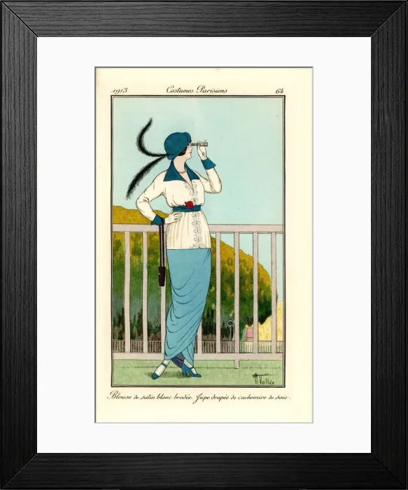 Framed Print : Woman in embroidered satn blouse and draped skirt, 1913 Framed Print : Woman in embroidered satn blouse and draped skirt, 1913