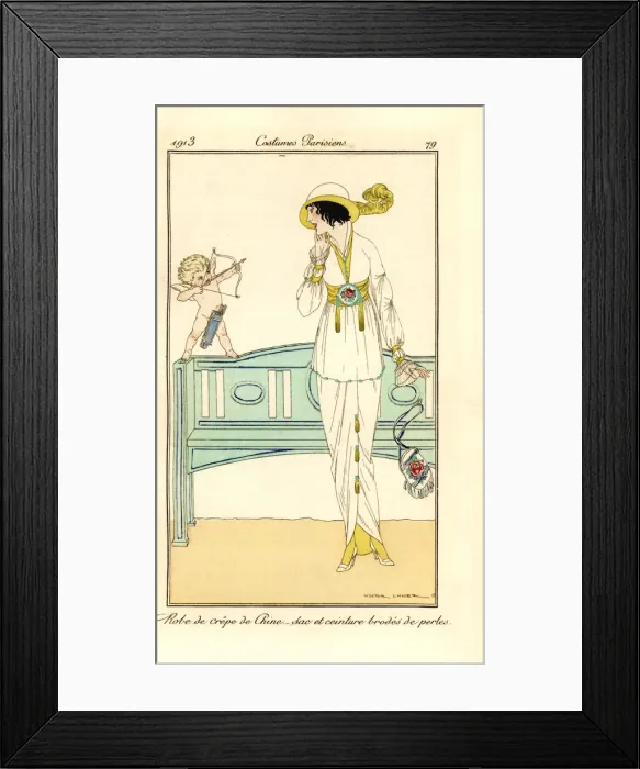 Framed Print : Woman in crepe-de-chine gown with cupid, 1913 Framed Print : Woman in crepe-de-chine gown with cupid, 1913