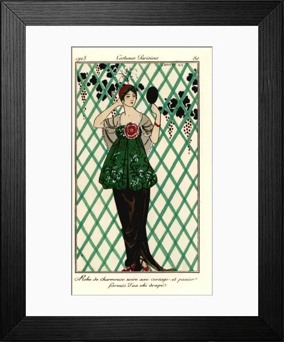Framed Print : Woman in dress of black charmeuse satin, 1913 Framed Print : Woman in dress of black charmeuse satin, 1913