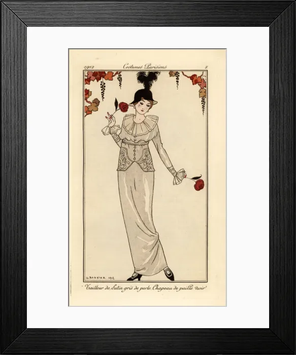 Framed Print : Woman in pearl-grey suit and black straw hat Framed Print : Woman in pearl-grey suit and black straw hat