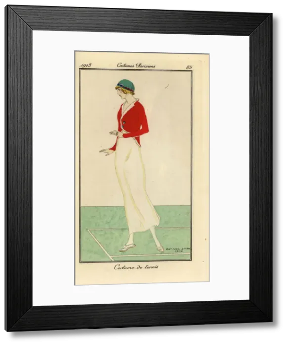 Framed Print : Woman in outfit for tennis, 1913 Framed Print : Woman in outfit for tennis, 1913