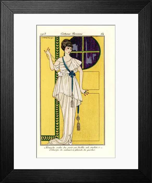 Framed Print : Woman in luxurious evening gown of tulle and satin, 1913 Framed Print : Woman in luxurious evening gown of tulle and satin, 1913