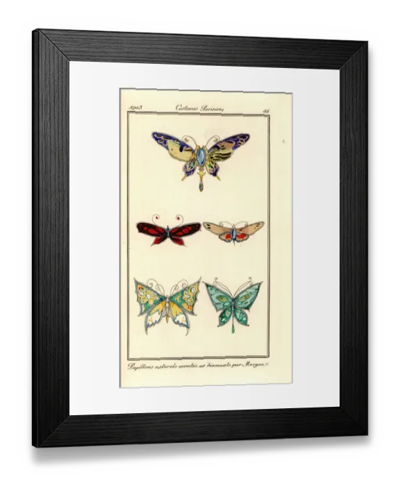 Framed Print : Butterfly brooches mounted in diamonds designed by Morgan Framed Print : Butterfly brooches mounted in diamonds designed by Morgan