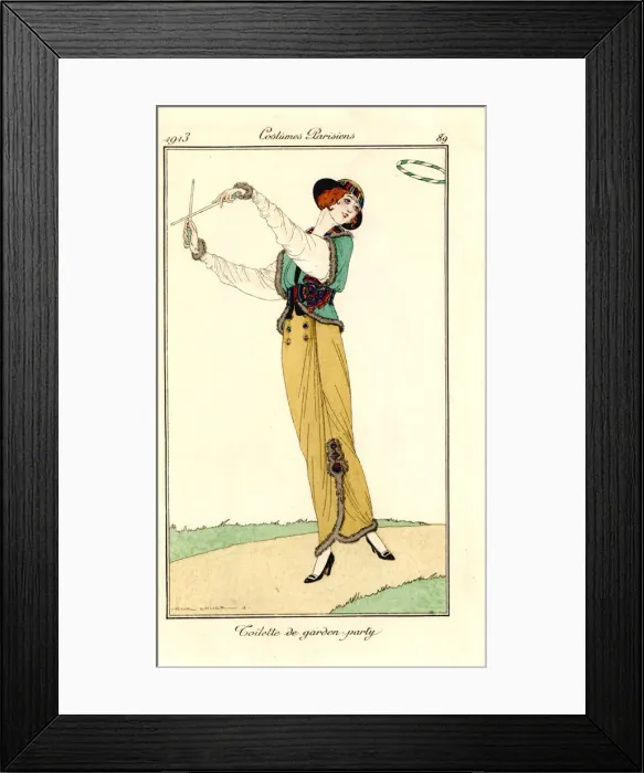Framed Print : Woman in garden party outfit of skirt, blouse Framed Print : Woman in garden party outfit of skirt, blouse