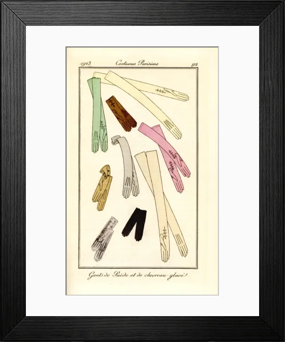 Framed Print : Womens gloves in suede and kid skin, 1913 Framed Print : Womens gloves in suede and kid skin, 1913