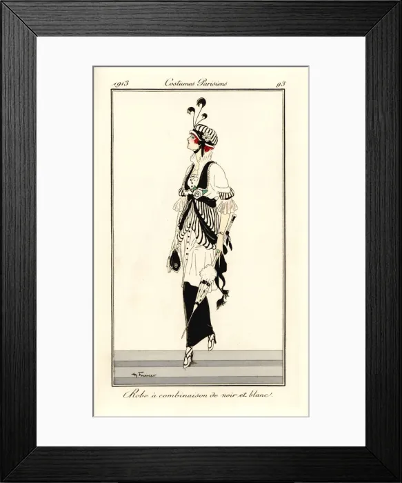 Framed Print : Woman in black and white dress with matching bonnet, 1913 Framed Print : Woman in black and white dress with matching bonnet, 1913