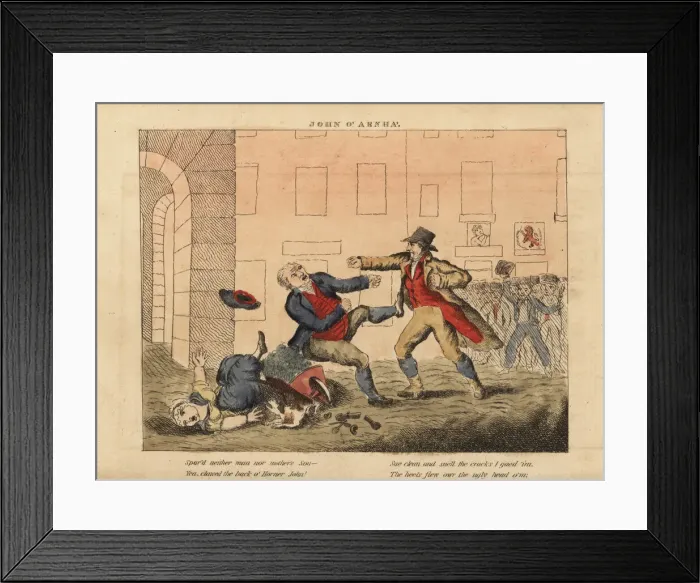 Framed Print : Street brawl between two men in a 19th century town Framed Print : Street brawl between two men in a 19th century town