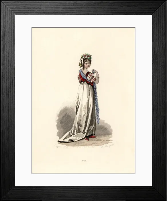 Framed Print : Woman in white dress with black velvet trim Framed Print : Woman in white dress with black velvet trim