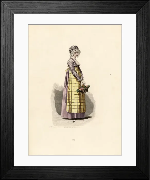 Framed Print : Woman in pansy dress with straw-coloured apron Framed Print : Woman in pansy dress with straw-coloured apron