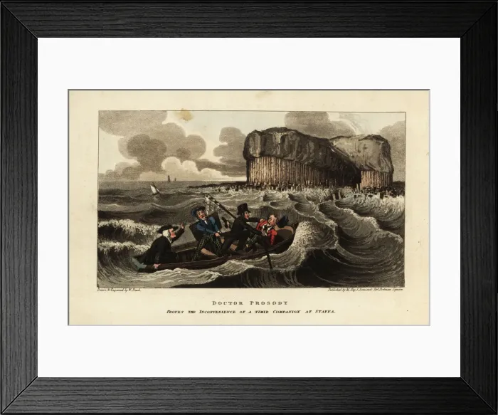 Framed Print : English tourists on a boat near the basalt pillars Framed Print : English tourists on a boat near the basalt pillars