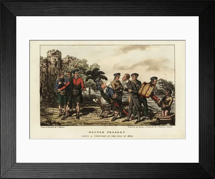 Framed Print : English tourists meeting a clan chieftain on the Isle Framed Print : English tourists meeting a clan chieftain on the Isle