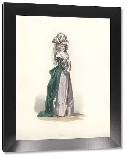 Woman in chapeau and redingote, era of Marie Antoinette
