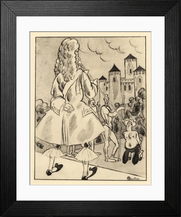 Framed Print : A peasant kneels before his lord in front of a chateau Framed Print : A peasant kneels before his lord in front of a chateau