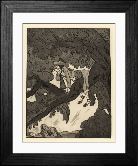 Framed Print : A peasant up a tree disturbs a courting couple below Framed Print : A peasant up a tree disturbs a courting couple below