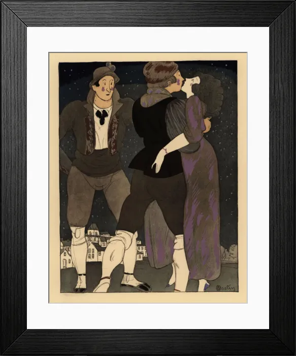 Framed Print : A man allowing a stranger to kiss his wife Framed Print : A man allowing a stranger to kiss his wife