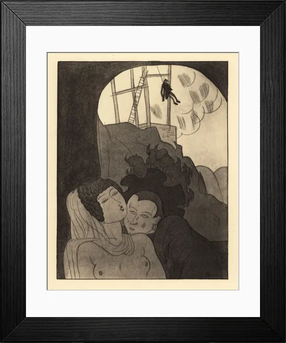 Framed Print : A man and woman embrace under a hanged man Framed Print : A man and woman embrace under a hanged man