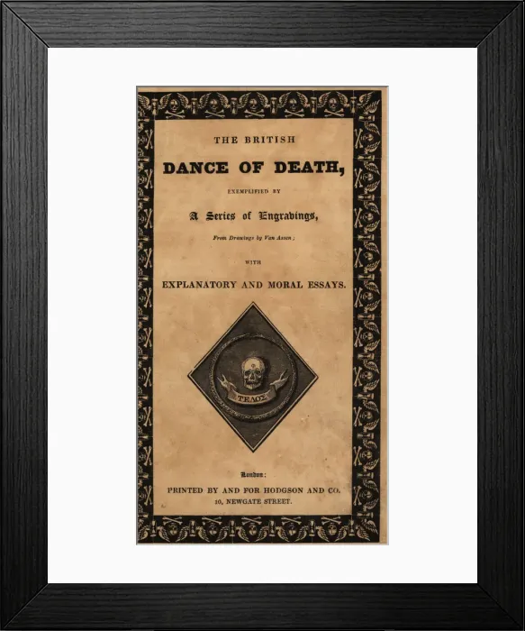 Framed Print : Title page with calligraphy and skulls and crossbones Framed Print : Title page with calligraphy and skulls and crossbones