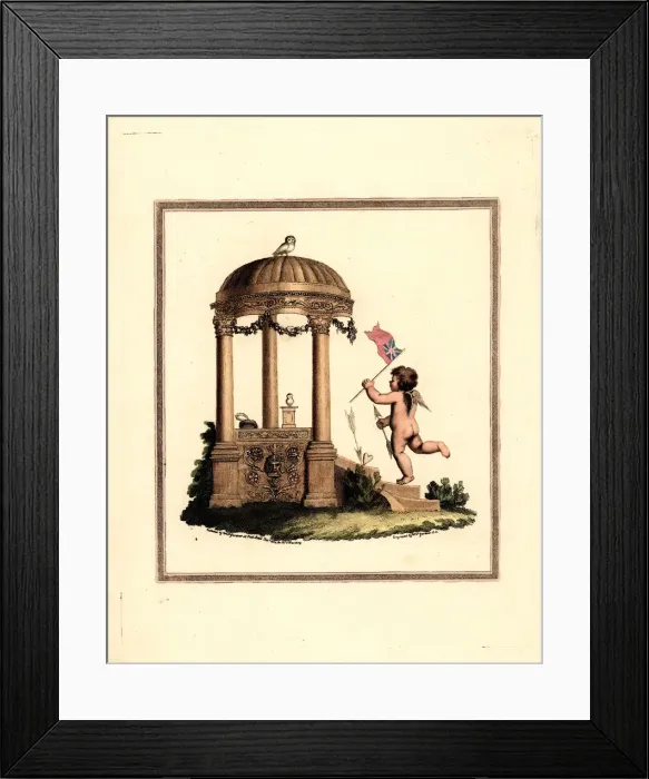 Framed Print : Cupid deposits his banner in the temple of Minerva Framed Print : Cupid deposits his banner in the temple of Minerva