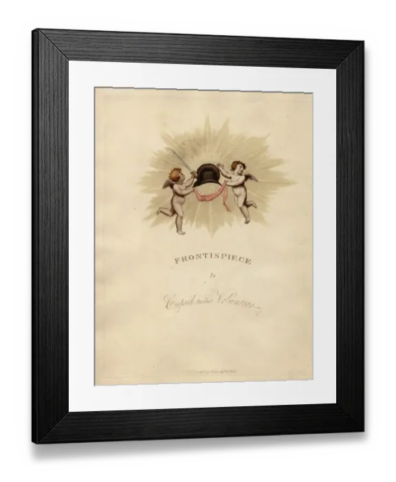 Framed Print : Frontispiece with two cherubs holding a bicorn and sword Framed Print : Frontispiece with two cherubs holding a bicorn and sword