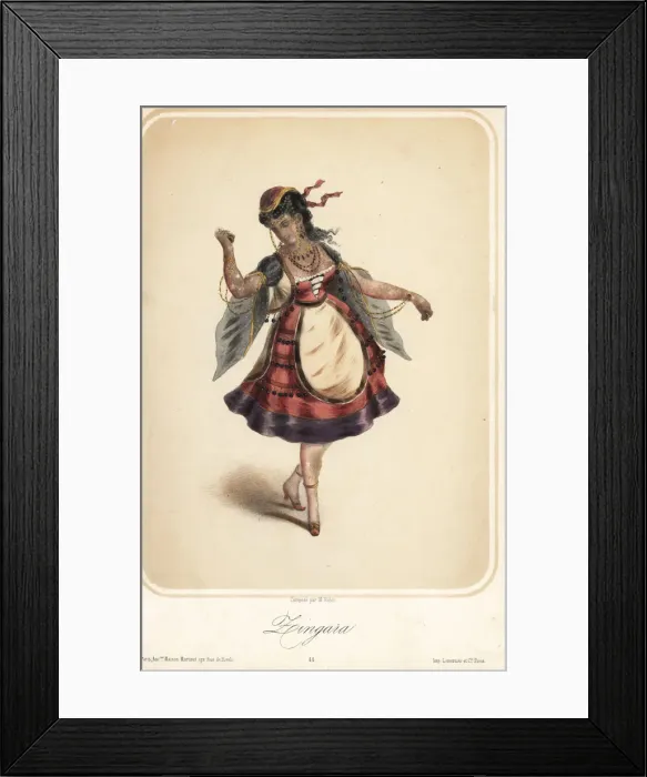 Framed Print : Woman in costume as a gypsy girl dancing with castanets Framed Print : Woman in costume as a gypsy girl dancing with castanets