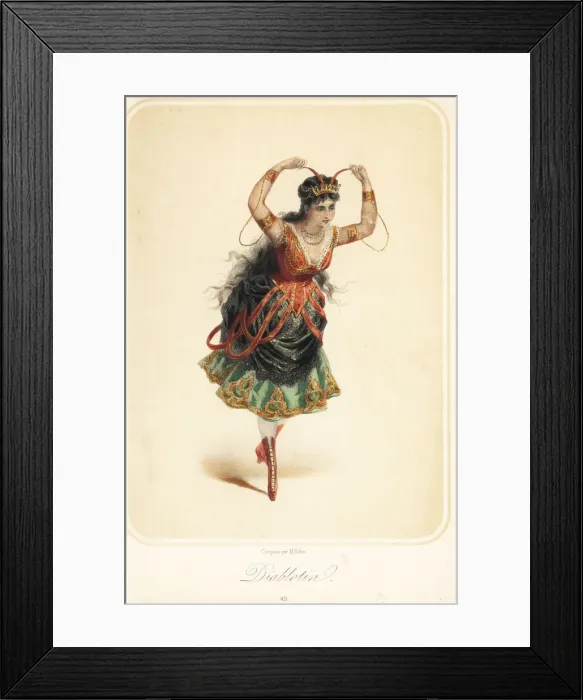 Framed Print : Woman in costume as an imp for a masquerade ball Framed Print : Woman in costume as an imp for a masquerade ball