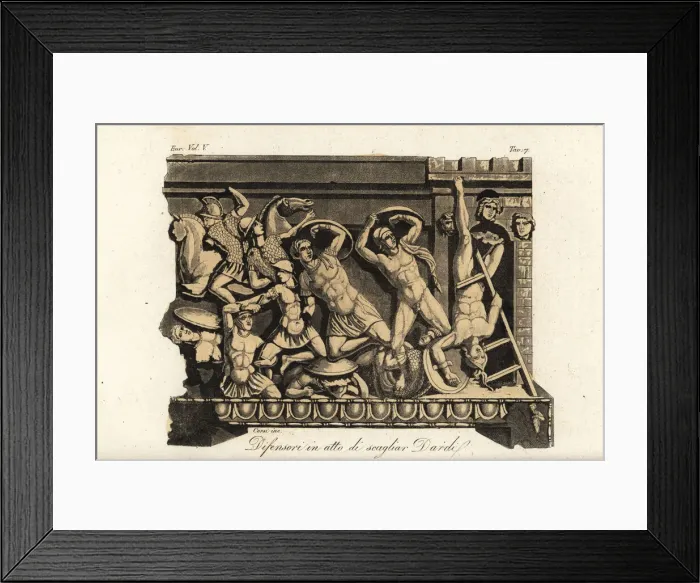 Framed Print : Etruscan warriors hit by Greek arrows at the siege of Thebes Framed Print : Etruscan warriors hit by Greek arrows at the siege of Thebes