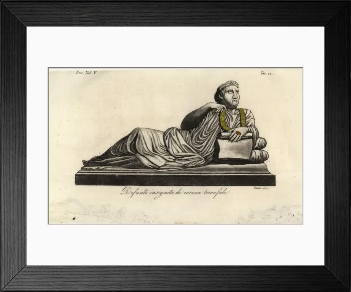 Framed Print : Etruscan grave effigy of a dead man wearing a triumphal Framed Print : Etruscan grave effigy of a dead man wearing a triumphal