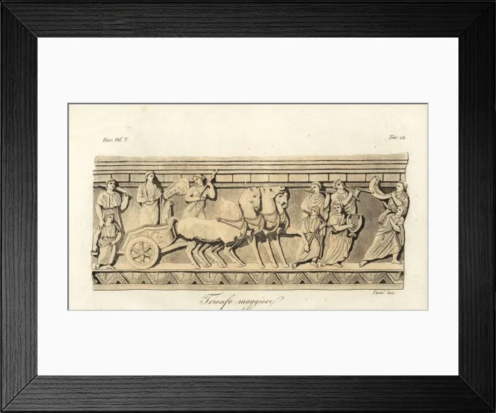 Framed Print : Warrior riding a quadriga in an Etruscan triumphal parade Framed Print : Warrior riding a quadriga in an Etruscan triumphal parade