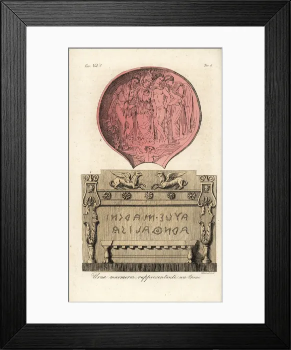 Framed Print : Etruscan marble urn and mirror Framed Print : Etruscan marble urn and mirror