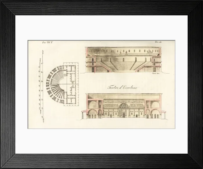 Framed Print : Plan and elevations of the theatre at Herculaneum Framed Print : Plan and elevations of the theatre at Herculaneum