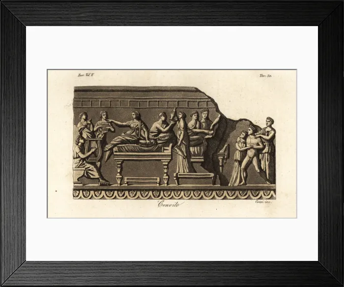 Framed Print : Etruscans in garlands lying on couches at a feast Framed Print : Etruscans in garlands lying on couches at a feast