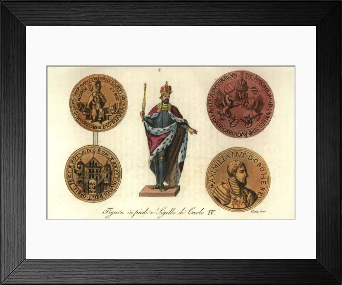 Framed Print : Standing figure and Golden Bull seals of HRE Charles IV Framed Print : Standing figure and Golden Bull seals of HRE Charles IV