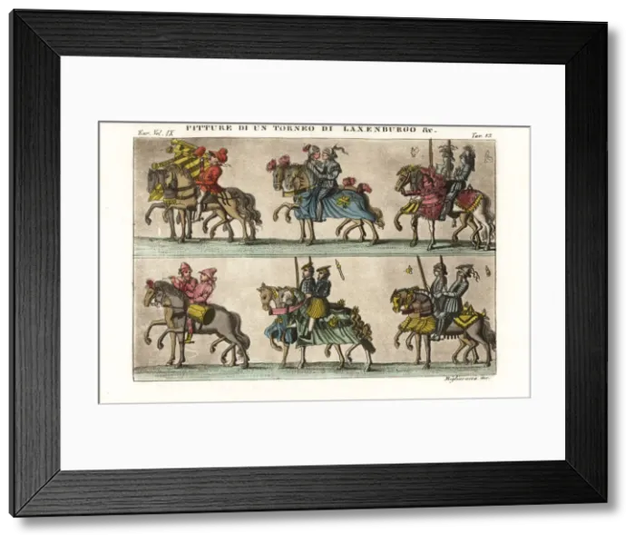 Framed Print : Mounted knights in armour in a procession, 15thC tournament Framed Print : Mounted knights in armour in a procession, 15thC tournament