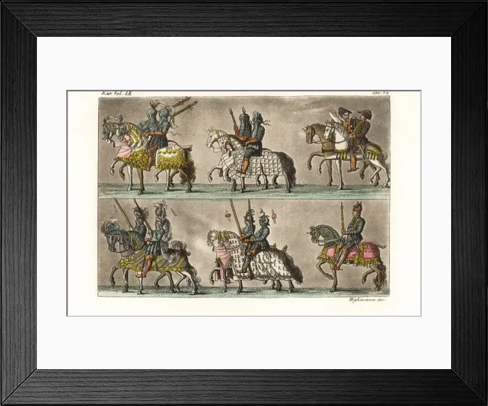 Framed Print : Mounted knights in armour in a procession, 15thC tournament Framed Print : Mounted knights in armour in a procession, 15thC tournament