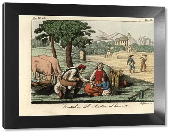Austrian peasants at work in the fields, 18th century
