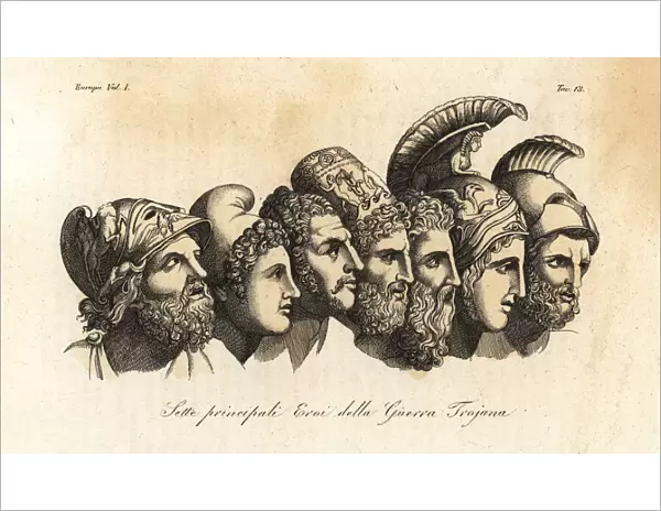 Busts of seven principal heroes of the Trojan War