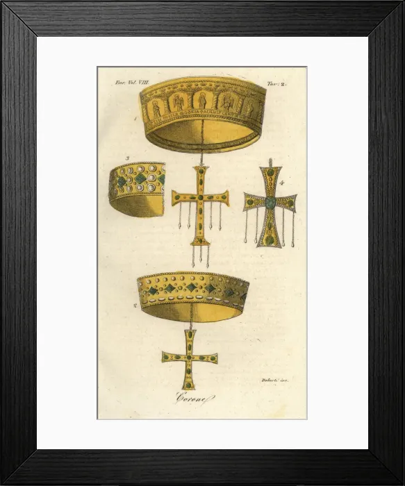 Framed Print : Crowns and jeweled crosses from Monza Cathedral Framed Print : Crowns and jeweled crosses from Monza Cathedral