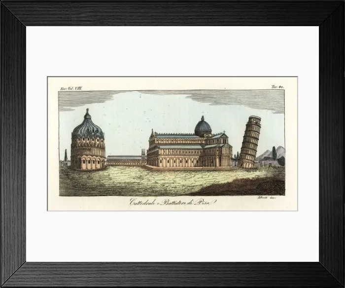 Framed Print : Pisa Baptistery, Pisa Cathedral and Leaning Tower, 1800s Framed Print : Pisa Baptistery, Pisa Cathedral and Leaning Tower, 1800s