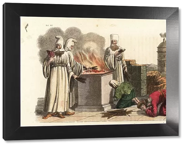 Ancient Persian priests performing ritual sacrifices