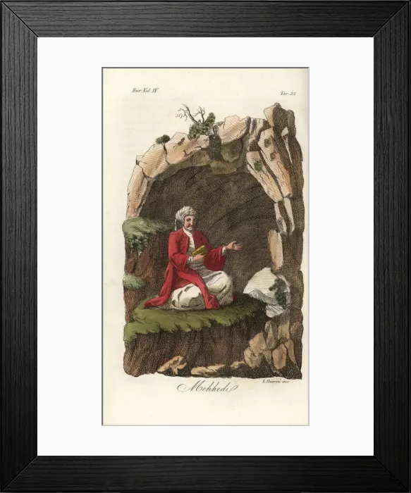 Framed Print : Islamic adventurer known as Mahdi meditating in a cave Framed Print : Islamic adventurer known as Mahdi meditating in a cave