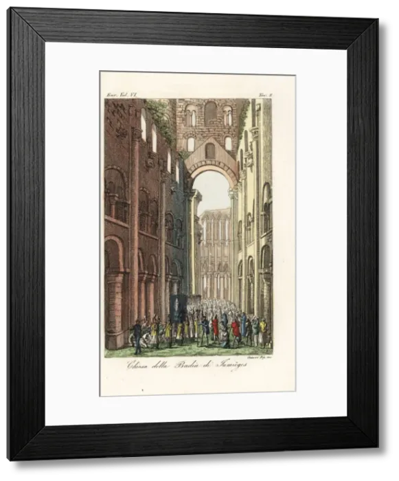 Framed Print : Ruins of the church in Jumieges Abbey, 1800s Framed Print : Ruins of the church in Jumieges Abbey, 1800s