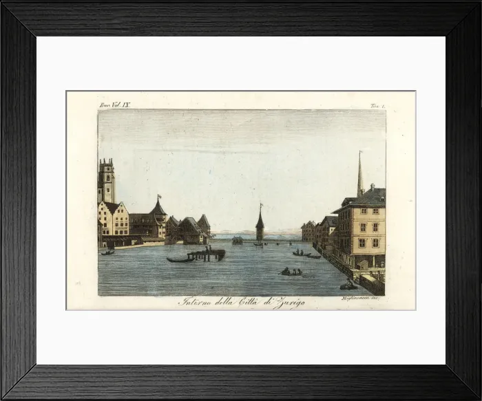 Framed Print : The city of Zurich, Switzerland, early 19th century Framed Print : The city of Zurich, Switzerland, early 19th century
