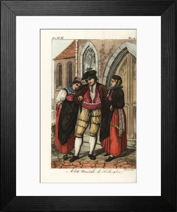 Framed Print : Wedding costumes in Fribourg, Switzerland, 18th century Framed Print : Wedding costumes in Fribourg, Switzerland, 18th century