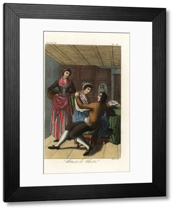 Framed Print : Costumes of the inhabitants of Schwyz, Switzerland Framed Print : Costumes of the inhabitants of Schwyz, Switzerland