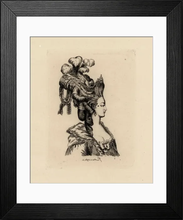 Framed Print : Woman in giant pouf hairstyle with ringlets, era of Framed Print : Woman in giant pouf hairstyle with ringlets, era of