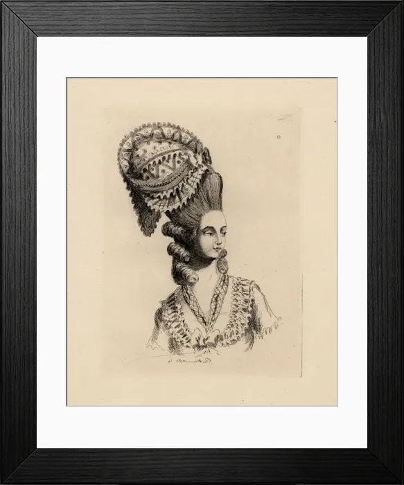 Framed Print : Woman in giant pouf hairstyle with ringlets, era of Framed Print : Woman in giant pouf hairstyle with ringlets, era of