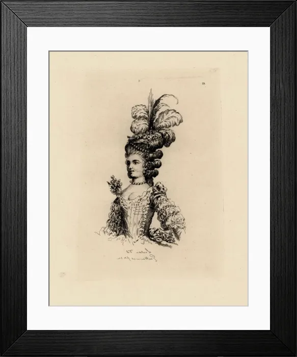 Framed Print : Woman in fashionable hat with feathers and ringlets Framed Print : Woman in fashionable hat with feathers and ringlets