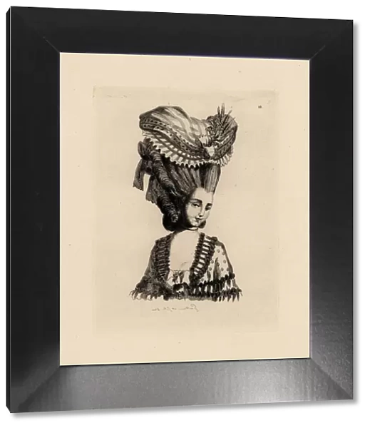 Woman in giant pouf hairstyle, era of Marie Antoinette