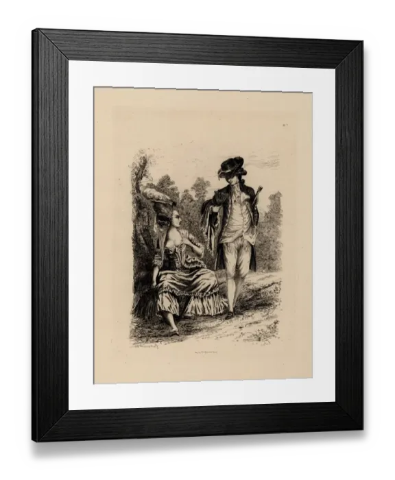 Framed Print : Fashionable man and woman playing in the Bois de Boulogne